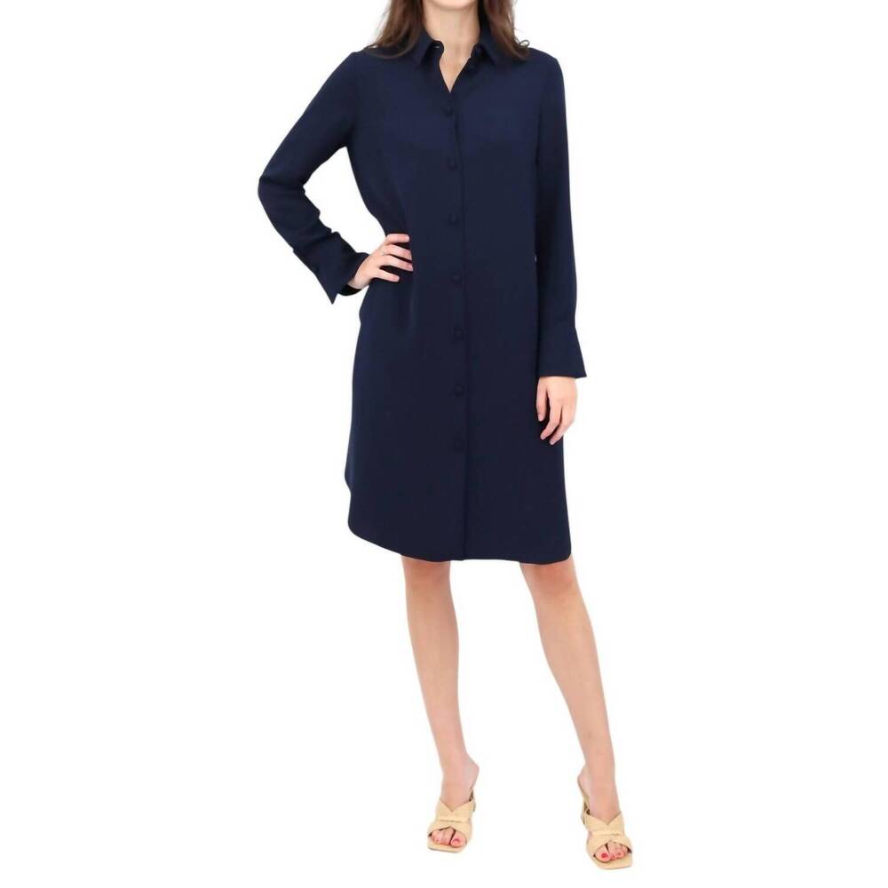 NEW EMMELLE lustrous crepe tailored shirt dress in midnight